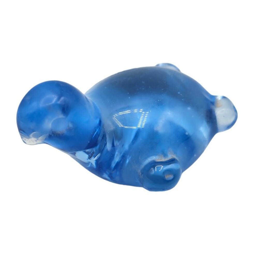 Vintage Art Glass Sea Turtle Figurine Paperweight Aqua Blue Blown Glass 3-4"